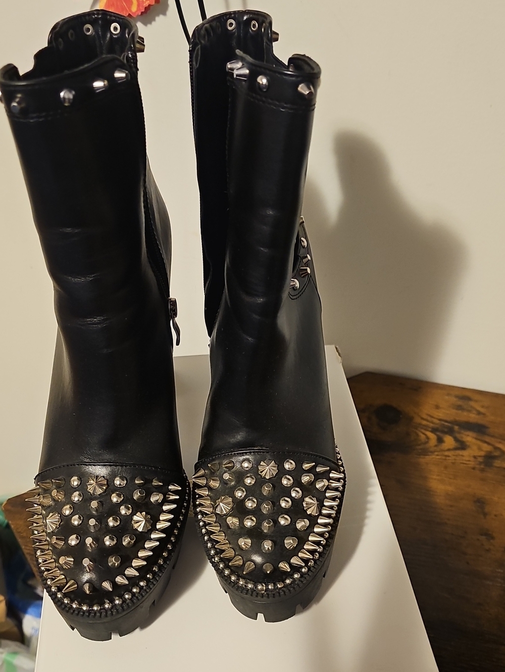 Studded Black Leather Ankle Boots - Women's Fashion Boot